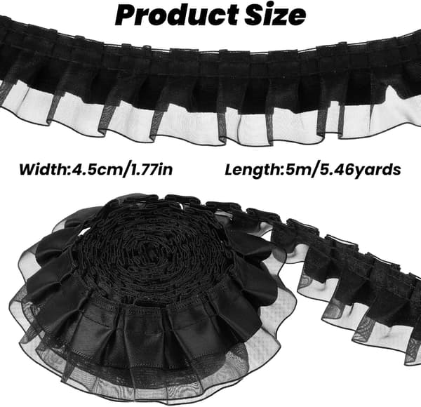 Sort flæsekant blondebånd til kostume (4,5 cm x 5,5 yard) Black