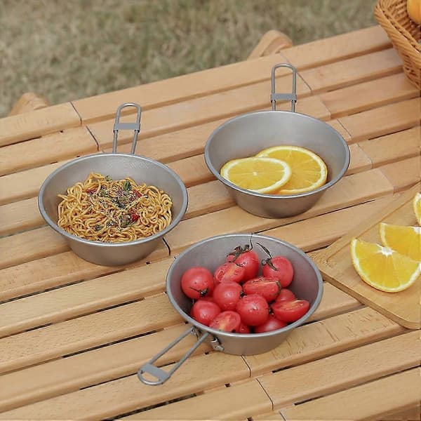 Camping Bowl in Stainless Steel with Foldable Handle, Lightweight Backpacking Hiking Cutlery