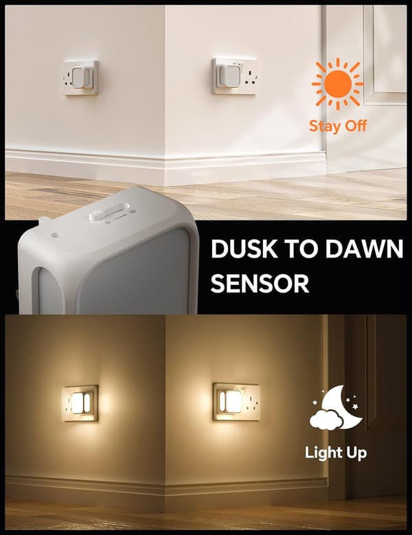 Wall lamp with night light, with dusk sensor, adjustable brightness, 1W LED night light for children, bedroom, hallway, stairs, 2-pack
