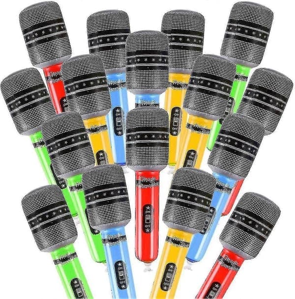 Inflatable Microphones - 24 Pack for 80s/90s Party Decorations and Props