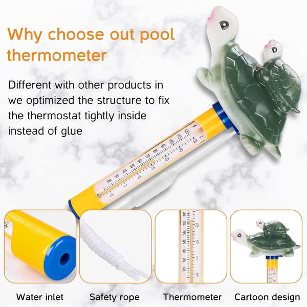 Pooltermometer, flydende pooltermometer med snor, til pools, spaer, boblebade, akvarier, fiskedamme
