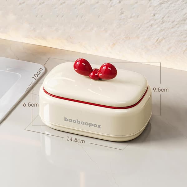 1-pack Soap Dish, Ivory White with Strap, Hydrophilic Soap Dish, Soap Storage with Drain, (with Lid)