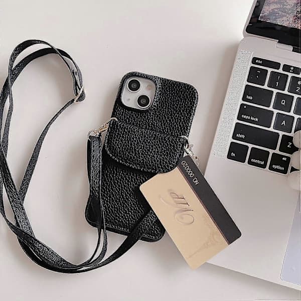 Crossbody Phone Case for iPhone 15, Card Holder PU Leather Coated PC Shell with Shoulder Strap