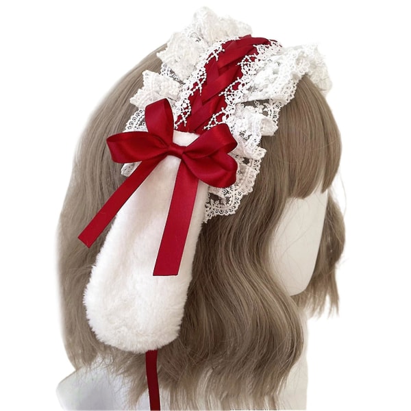 Ruffles Lace Pandebånd Mesh Lace Bånd Sløjfe Hårbånd Lolita Kaninører Hårbånd Anime Cosplay Hårpynt Koreansk pulver sort Korean powder black