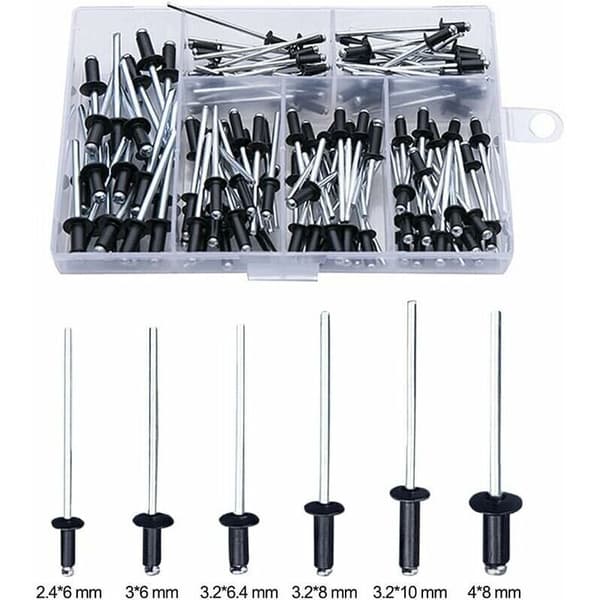Black Rivets 120 Pieces Blind Rivets with Box Rivet Aluminum Rivet Pop Rivets Pop Rivet Assortment Open Rivets Round Rivets