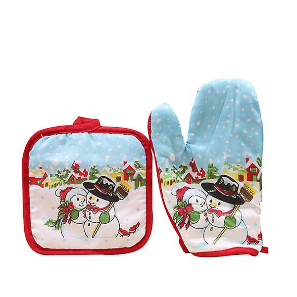 2 Pcs Thicken Christmas Snowman Gloves Heat Insulation Heat-resistant Bundle-one Glove And One Heat Insulation Mat(random Color And Style)