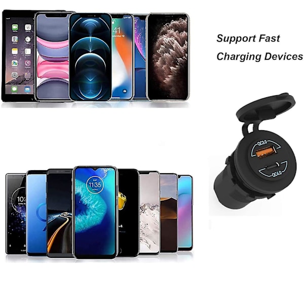 Hurtig opladning 4.0 Pd Qc 3.0 Usb Billader Stikkontakt 12v 60w Usb Udløb Hurtig Opladning Kompatibel Med Bil, Båd, Lastbil