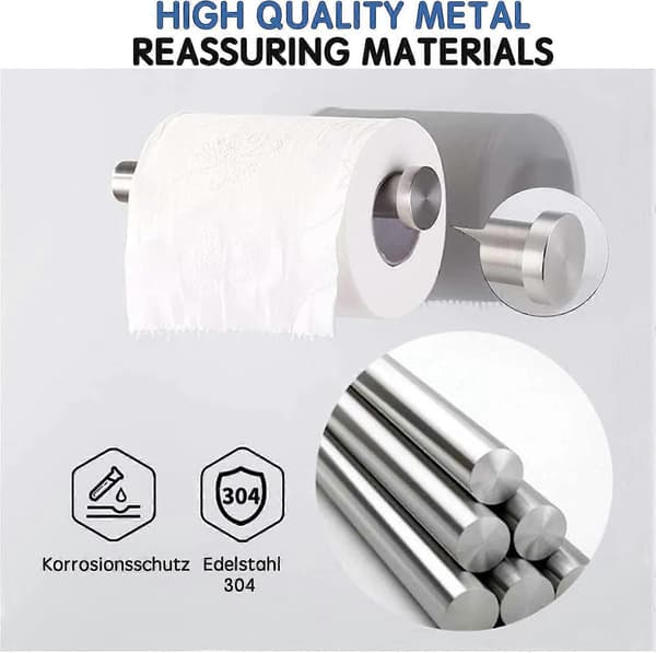 Toiletpapirholder uden boring til badeværelse og vaskerum, SUS304 rustfrit stål, børstet nikkel, sølv [DB]