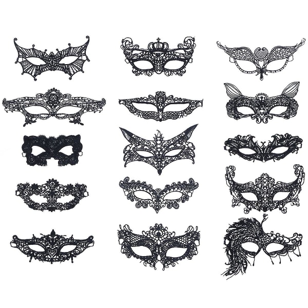 15 kpl Halloween-naamioita Maskne Prom Party Mask Mask Masquerade Cosplay Pitsi Naamioita M