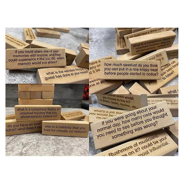 Questions Stacking Tower Game, 54 Pieces Questions Stacking Tower Game, Wooden Stacking Game