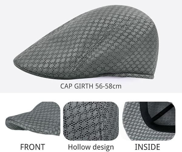 Grå Vintage mesh basker eføy lue herre flat hatt pustende lue golf