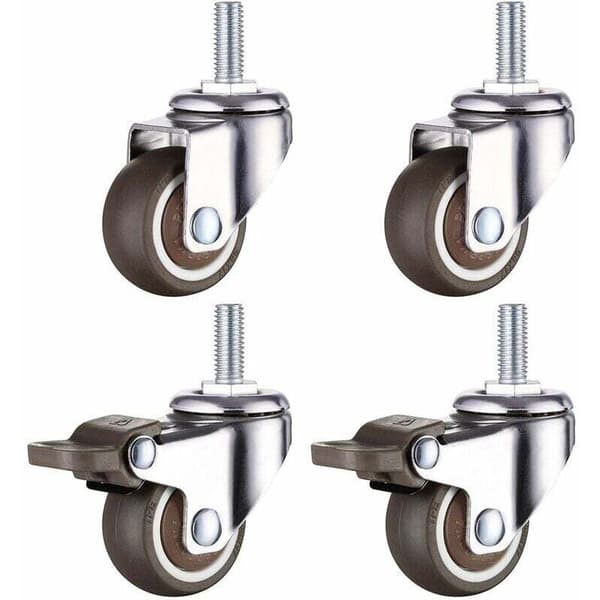 Heavy Duty Swivel Casters with M8 Threaded Stem, Rubber, for Hand Trucks and Workbenches, 2 pcs with Brake + 2 pcs without Brake