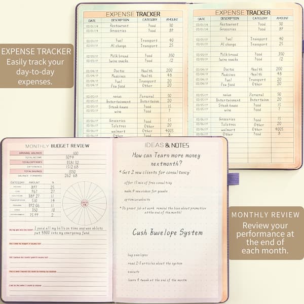 Budget Planner & Expense Tracker Notebook - 12 Month Undated Financial Organizer with Pockets, Purple Purple