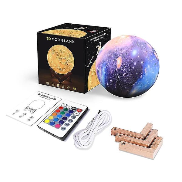 3D Moon Lamp LED Night Light Star Galaxy Touch 16 Color USB Charging With Remote Control 10cm