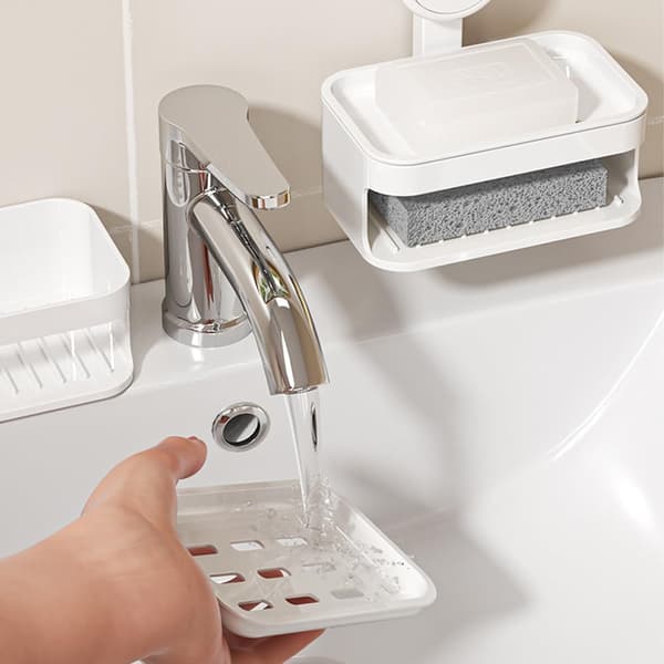 (White) Suction Cup Soap Dish, Suction Cup Soap Box, Hole-Free Soap Holder with Sponge for Kitchen, Bathroom