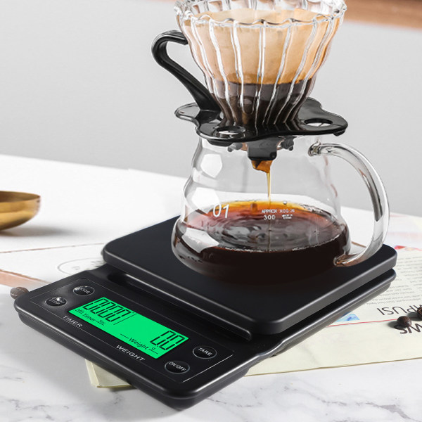 Kaffevægt med timer lille, espressovægt med timer lille, espressovægt med timer til at hælde kaffe over (sort)