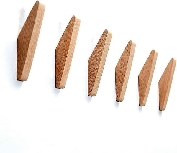 6-pack Minimalist Design Heavy Duty Coat Hook Wall Mounted Rustic Wood Hook Clothes Hanger Hat Rack Hooks (Oak)