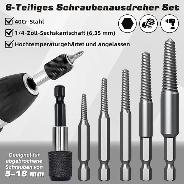 Screw Extractor, Professional Screw Extractor, Left-Handed Thread, Bolt Extractor, for Handles