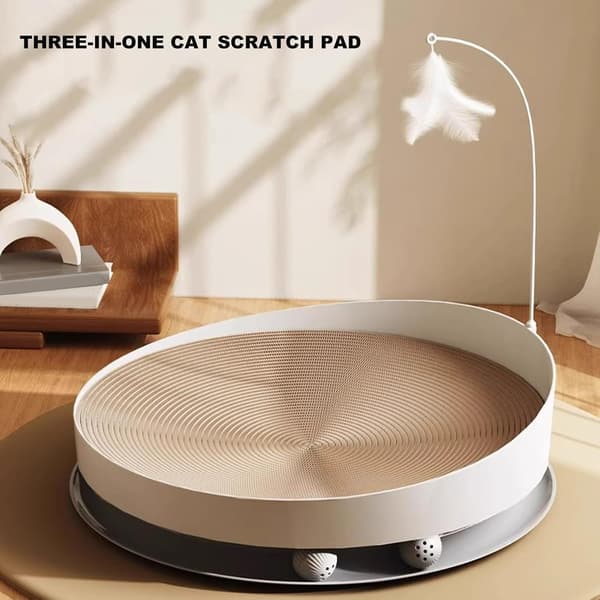 Cat Scratching Board with Track Ball - Round Cat Bed with Bell Ball & Scratching Surface, Spacious Lying Area for Small to Large Cats