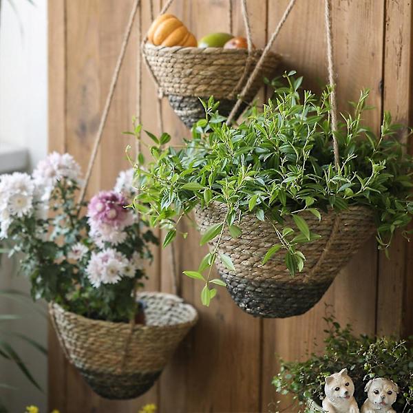 Rattan-kukkatila, käsintehty riippuva kukkakori, pieni