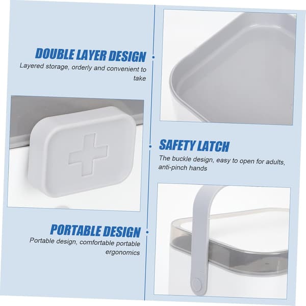 Portable Family First Aid Medicine Organizer Box with Handle, Multi-layer Small Grey Medicine Storage Case