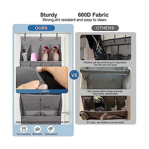 Over the Door Shoe Rack with Extra Deep Pockets, Wall Shoe Storage for Closet and Narrow Door