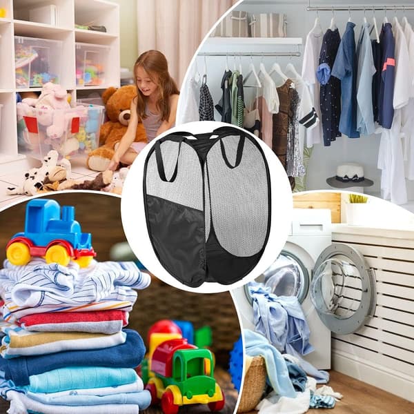 Fabric Laundry Basket (75L) features a handle for easy transport. It has a simple design and an ideal aesthetic to fit any bathroom.
