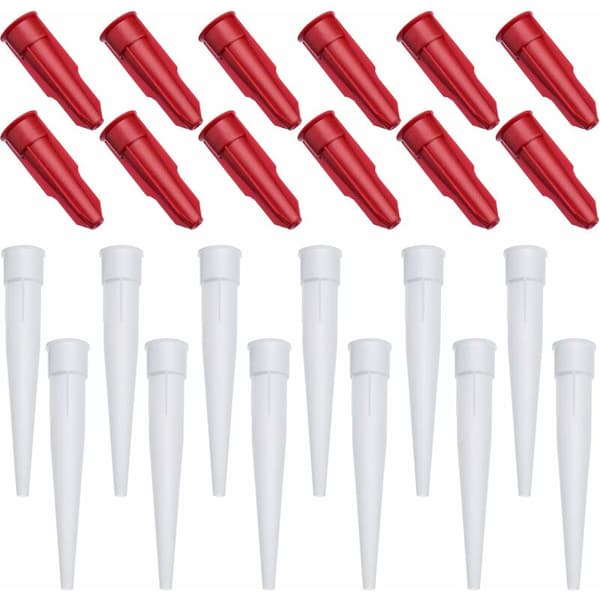 24-pack Nozzle Caps for Caulk, Includes 12-pack White Caulk Nozzles and 12-pack Red Caulk Nozzle Caps, Plastic