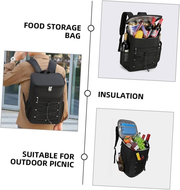 Insulated Outdoor Cooler Backpack, Large Capacity, Thickened Black Insulated Lunch Bag