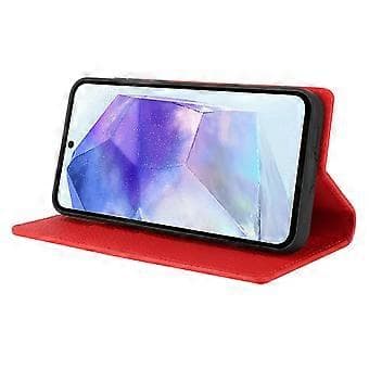 Äkta läderplånboksfodral med litchimönster för Samsung Galaxy S25 - Röd Red
