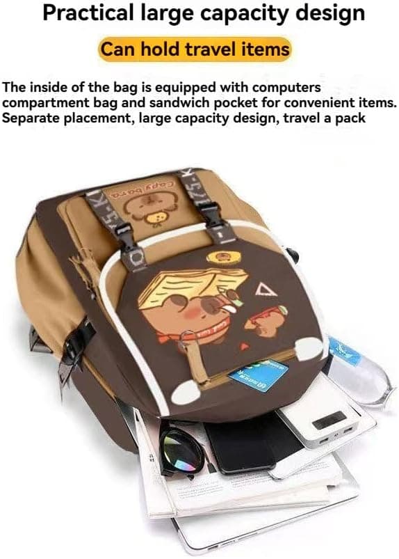 Capybara Cartoon Backpack Gift, Waterproof Capybara Item with Large Capacity, Cute Backpack with Pins and Accessories