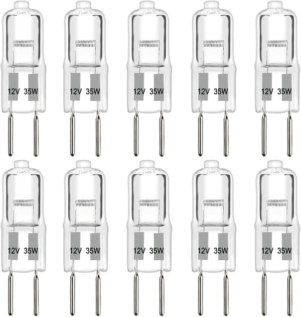 GY5.3 35W Dimmable Halogen Bulb, AC/DC 12V, 490lm Warm White 2700K, 10-pack