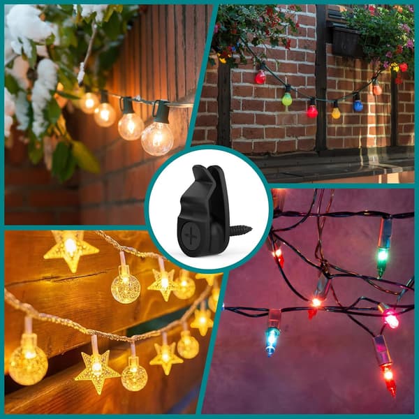 Outdoor String Light Clips, Weatherproof Cable Hanger Hooks for Hanging String Lights, Christmas Decoration - Black, 50-pack Black