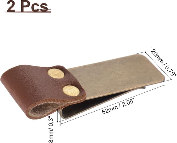 50 mm rustfrit stålclips med PU-læder penneholder til notesbog, dagbog, guldbrun, pakke med 2 guld size_name 22x12x2mm