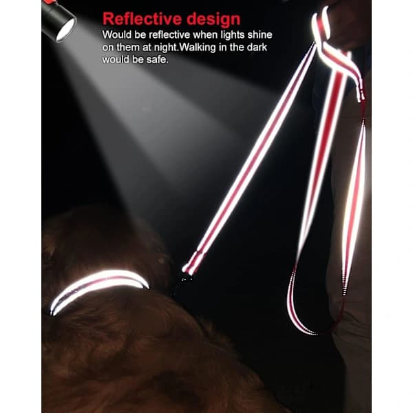 (Red) 1pc 180cm Long 1.5cm Wide Double-Sided Reflective Dog Leash with Padded Handle, Suitable Nylon Leash