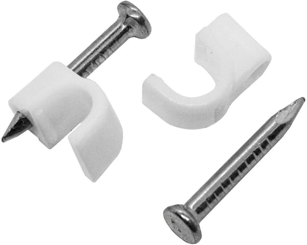 100 pcs 7mm nail clips white - cable clips with 18mm nail e.g. for wall mounting - various cable clips