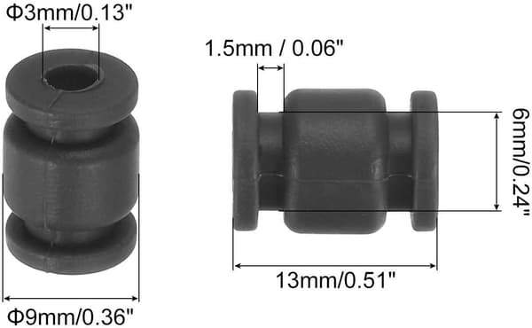 Anti-vibrations stødabsorberende dæmpende gummikugler M3x13mm til RC Quadcopter FPV Gimbal Kameramontering, Sort/pakke med 12 sorte