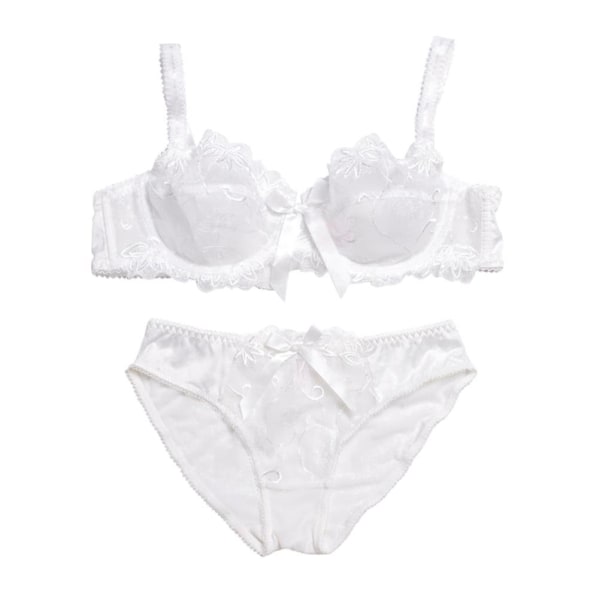 Kvinnor Spets Underkläder Set Sexig Sheer Knot Push Up BH Bralette Och Underkläder 95d (vit)Vit White