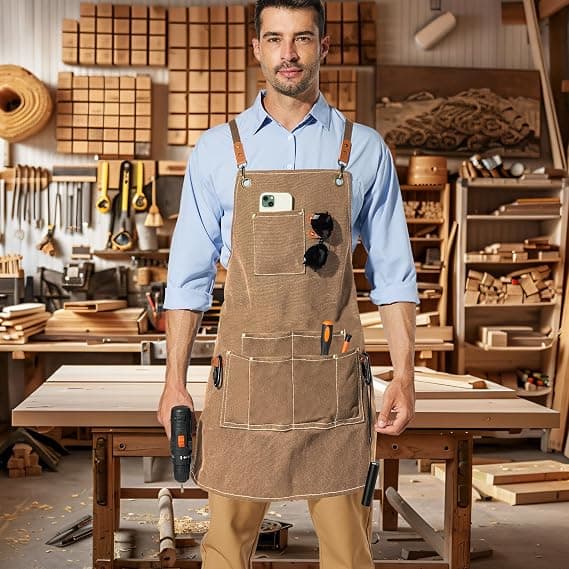 Arbeidsforkle i Canvas, Menn, Kvinner, Matlaging, Snekker, Trearbeider, Kokk, Grilling, Bartender, Frisør (Brun), Brun, L