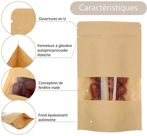 Kraftmatpåsar - 12x20CM - Förpackning med 200 - Återanvändbara - Vattentäta