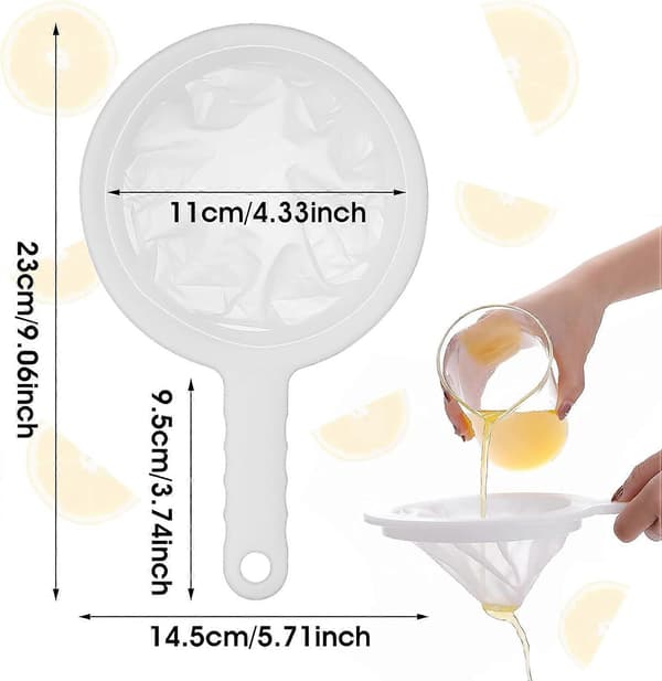 2-pack Fine Mesh Strainers, Small Kitchen Sieves Ultra-Fine Nylon Mesh Strainer Colander-Skimmer with Handle Sifters for Food Tea 200 Mesh