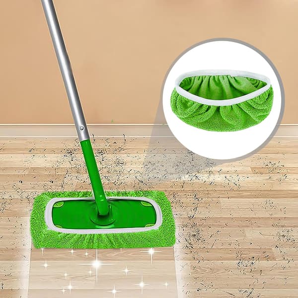 4 stk. moppeklude med 1 stk. netpose, genanvendelige moppeklude, våde og tørre moppeklude, vaskbare og kompatible Swiffer moppeklude (grønne)