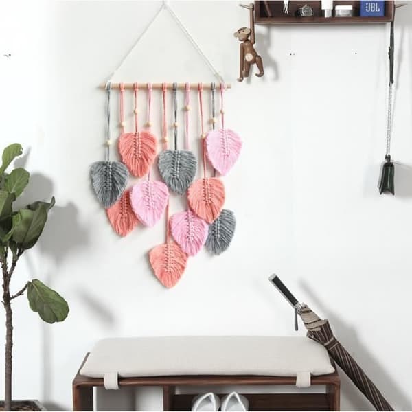 Väggbonad - Bohemian Chic - Fjäder Makrame - Bomullsrep - Väggdekor - Vävd Löv [YJD]