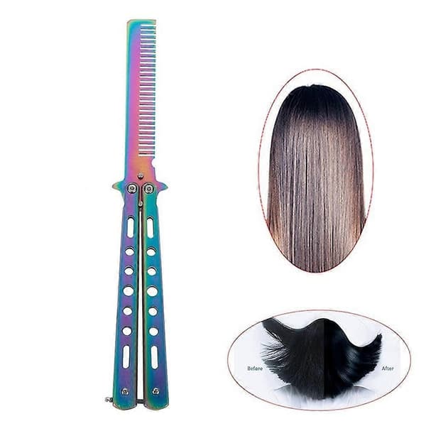 Butterfly Comb Feather Switchblade - Foldable Stainless Steel Pocket Comb, Hair Styling Brush Training Tool