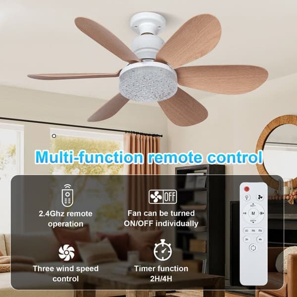 Ceiling fan with lighting, 52 cm, 40W LED ceiling lamp, Quiet fan with remote control for bedroom, living room, kitchen