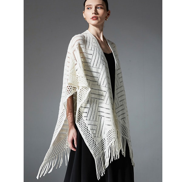 Elegant Knitted Shawl - White, Lightweight and Versatile