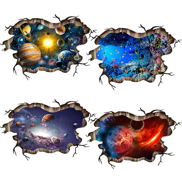 Cosmic Galaxy Wall Decal Broken Wall Landscape 3D Magic Galaxy Outer Space Planet Sticker Mural Decoration