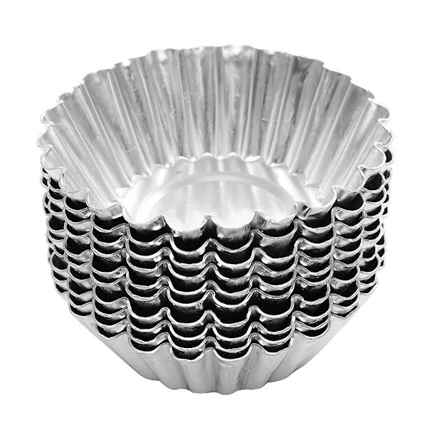100 stk Ikke-klebende Egg Tart Metallformet Form Bakeverktøy Cupcake Kake Cookie Former (7x2cm)Sølv100stk Silver 100pcs