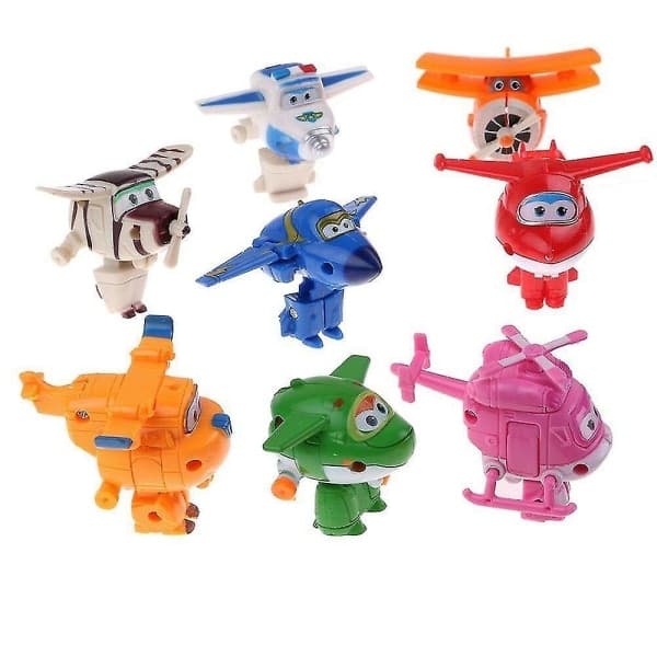 8-pack Super Wings Transformer Flygplan Mini Figurer Leksaker för Barn (FMYED)