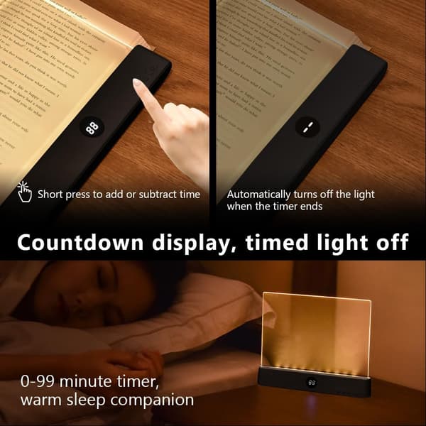 wxsp Portable Bookmark Lamp, Flat Book Light with Timer, Bright Lamp Board Lightwedge Book Lamp, Eye Protection, Dimmable, Panel Lamp